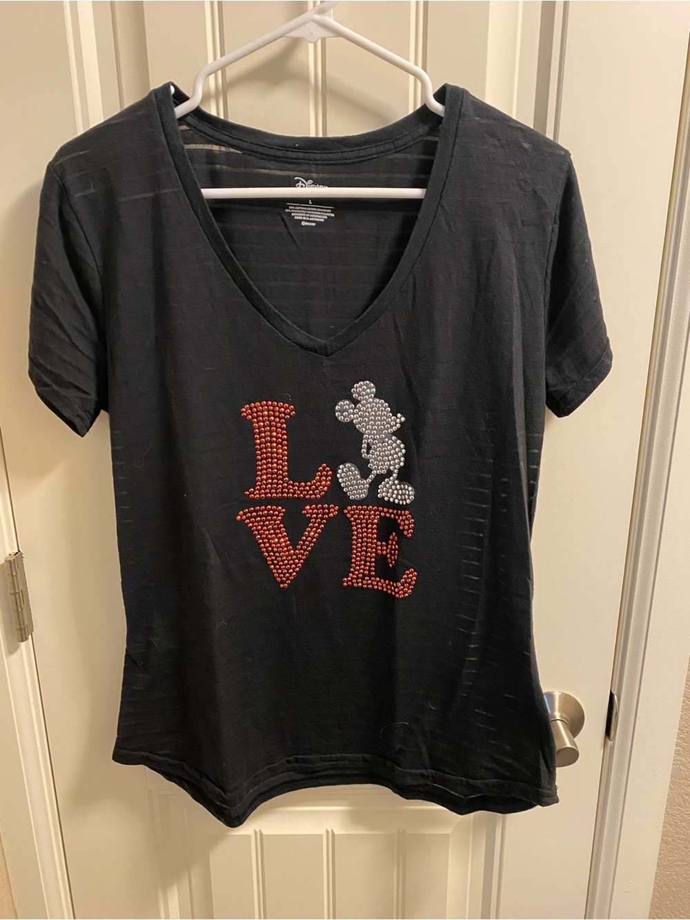 Disney Store L Top Mickey Nouse Rhinestone Love Shirt Large Lg